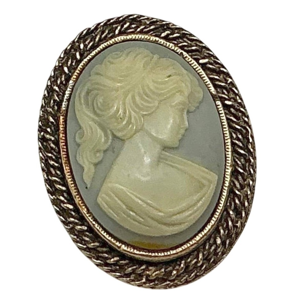 Peri Oval Cameo Convertible Enhancer Brooch Pendant Vintage Gold Rope Frame